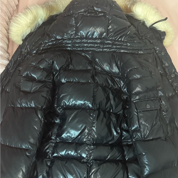 SAM’S Woman Coat Shiny Black Puffer Jacket with Faux Fur Hood - Picture 3 of 3